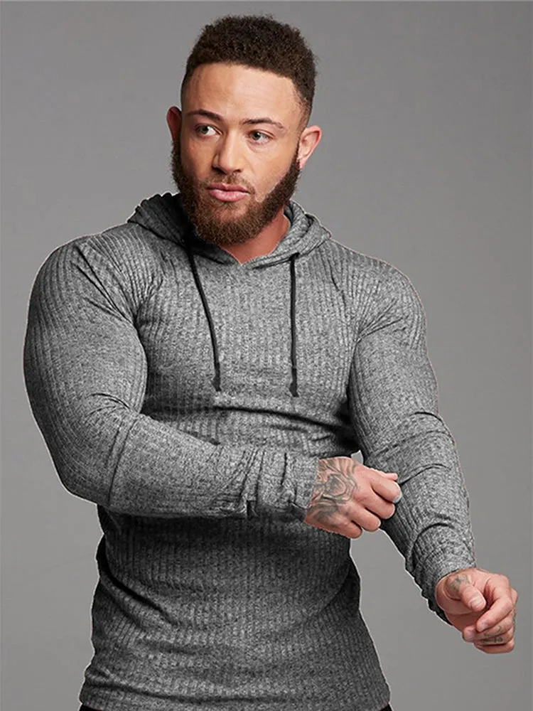 Men'S Striped Casual Fitness Sports Hooded Long Sleeve Sweater