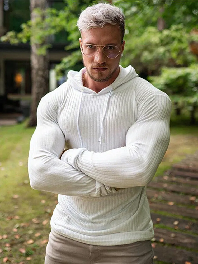 Men'S Striped Casual Fitness Sports Hooded Long Sleeve Sweater