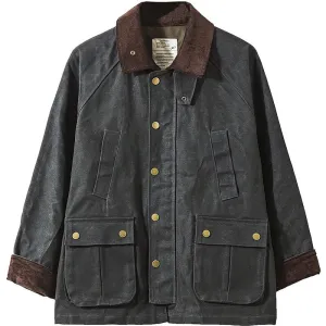 Mens Wax Jacket Green Safari Field Motorcycle Style