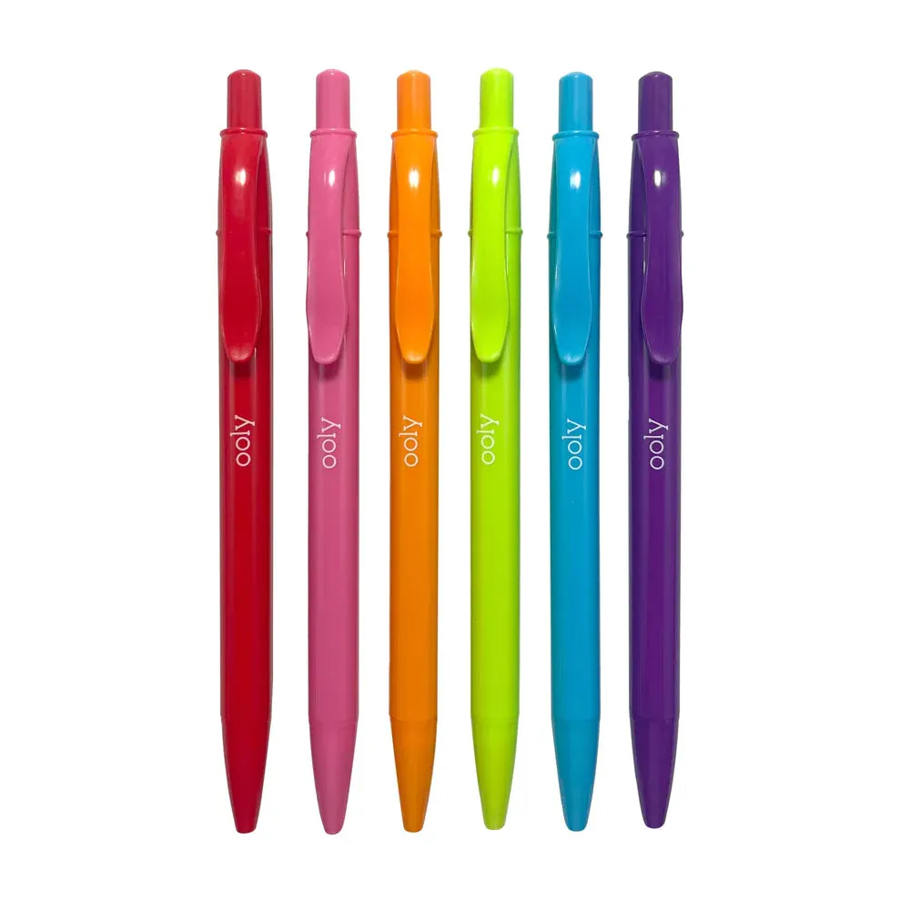 Ooly Bright Writers Colored Ink Retractable Ballpoint Pens - Set of 6