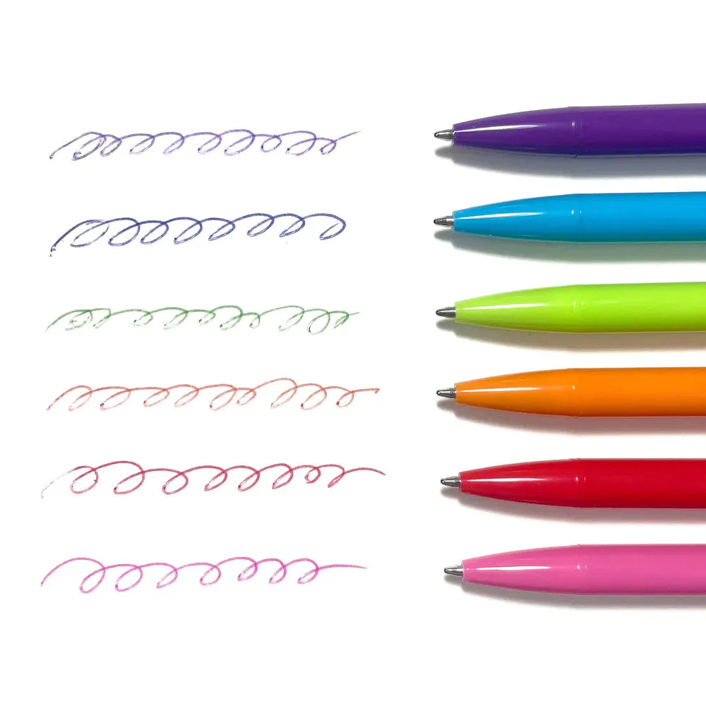 Ooly Bright Writers Colored Ink Retractable Ballpoint Pens - Set of 6