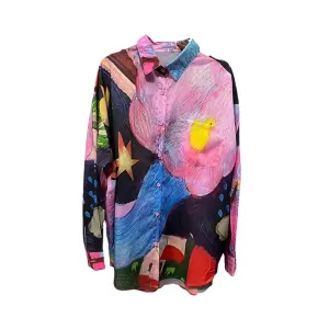 Pre Order:  Loose Printed Colorful Graffiti Thin Blouse