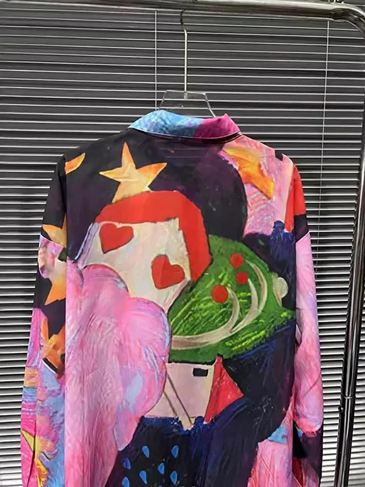 Pre Order:  Loose Printed Colorful Graffiti Thin Blouse