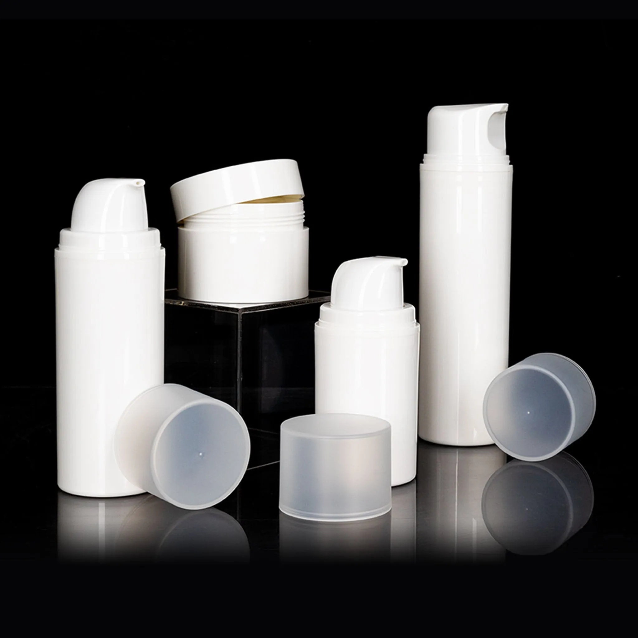 Pure 15 ML White PP Airless Bottle with Frosted Cap