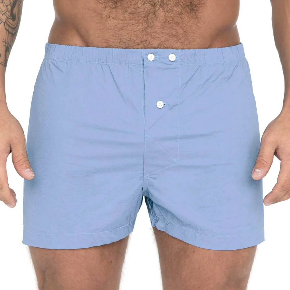 "COURT" - Solid Pale Blue Slim-Cut Boxer Short - Made In USA