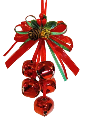 Red Bells Ornament with Red Bells & Red/Green Ribbon/Pinecone/Red Berries 6"