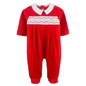 Red Smocked Embroidered Footie