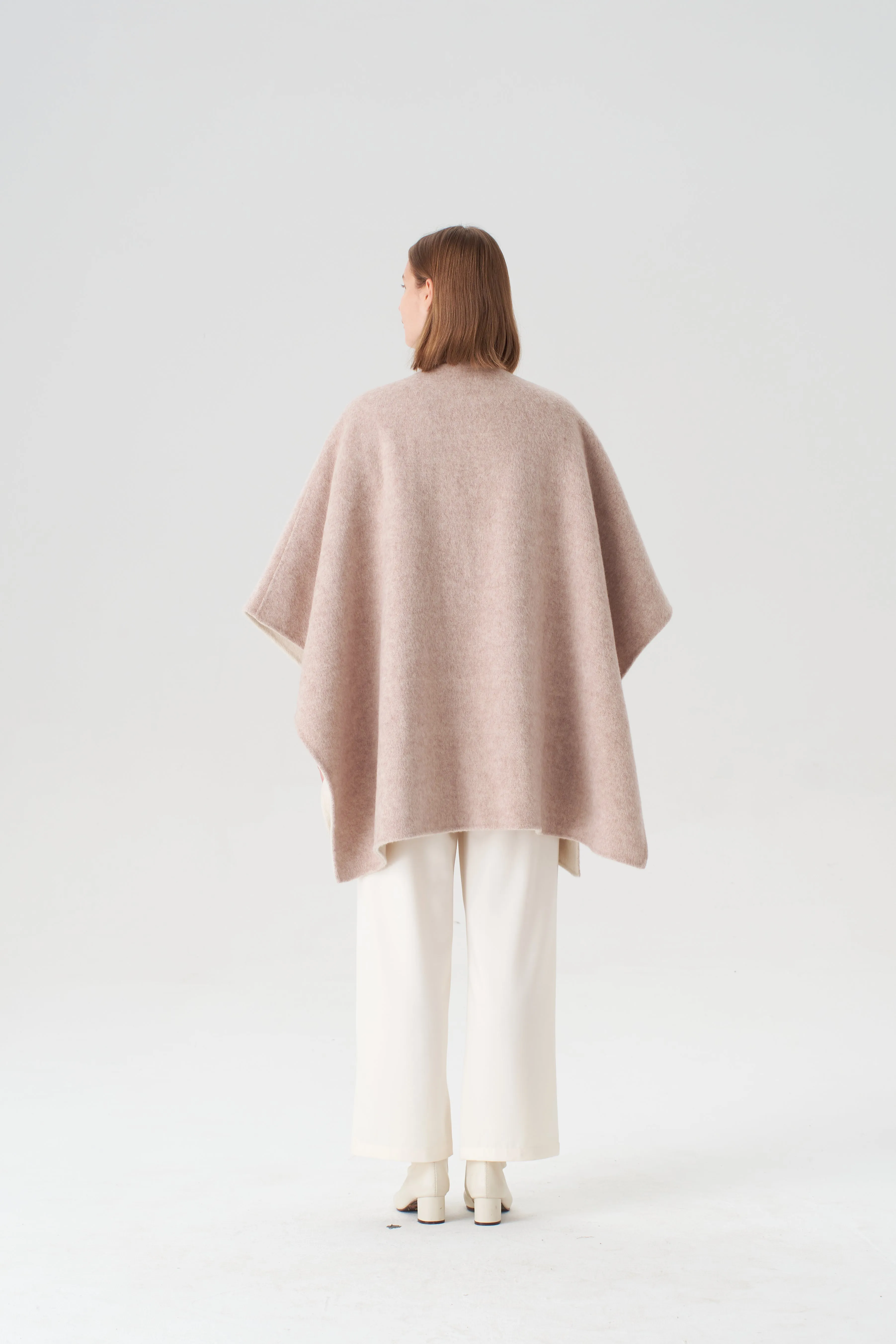 Reversible Cashmere  Silk Cape - Oatmeal/Beige