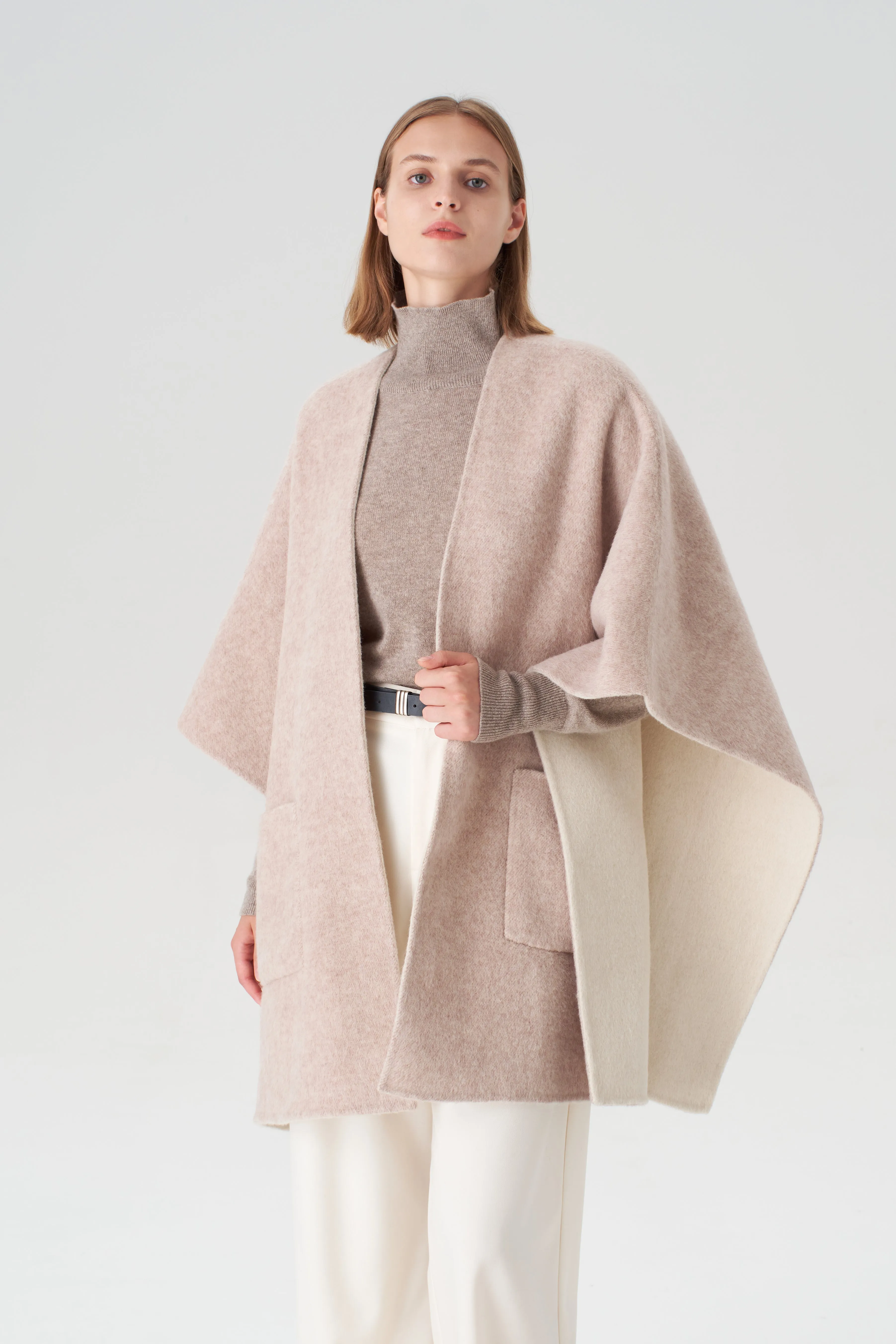 Reversible Cashmere  Silk Cape - Oatmeal/Beige