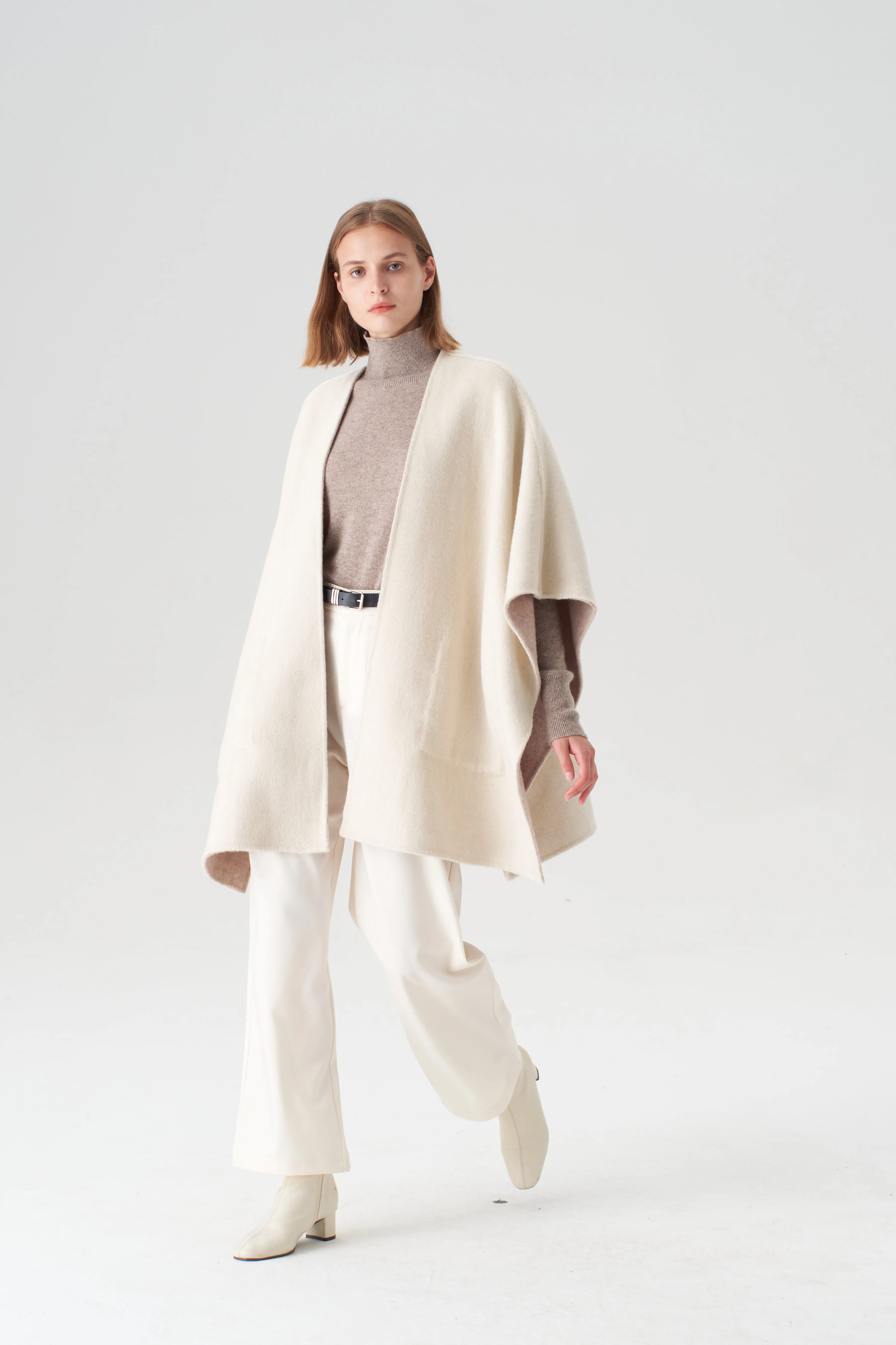 Reversible Cashmere  Silk Cape - Oatmeal/Beige