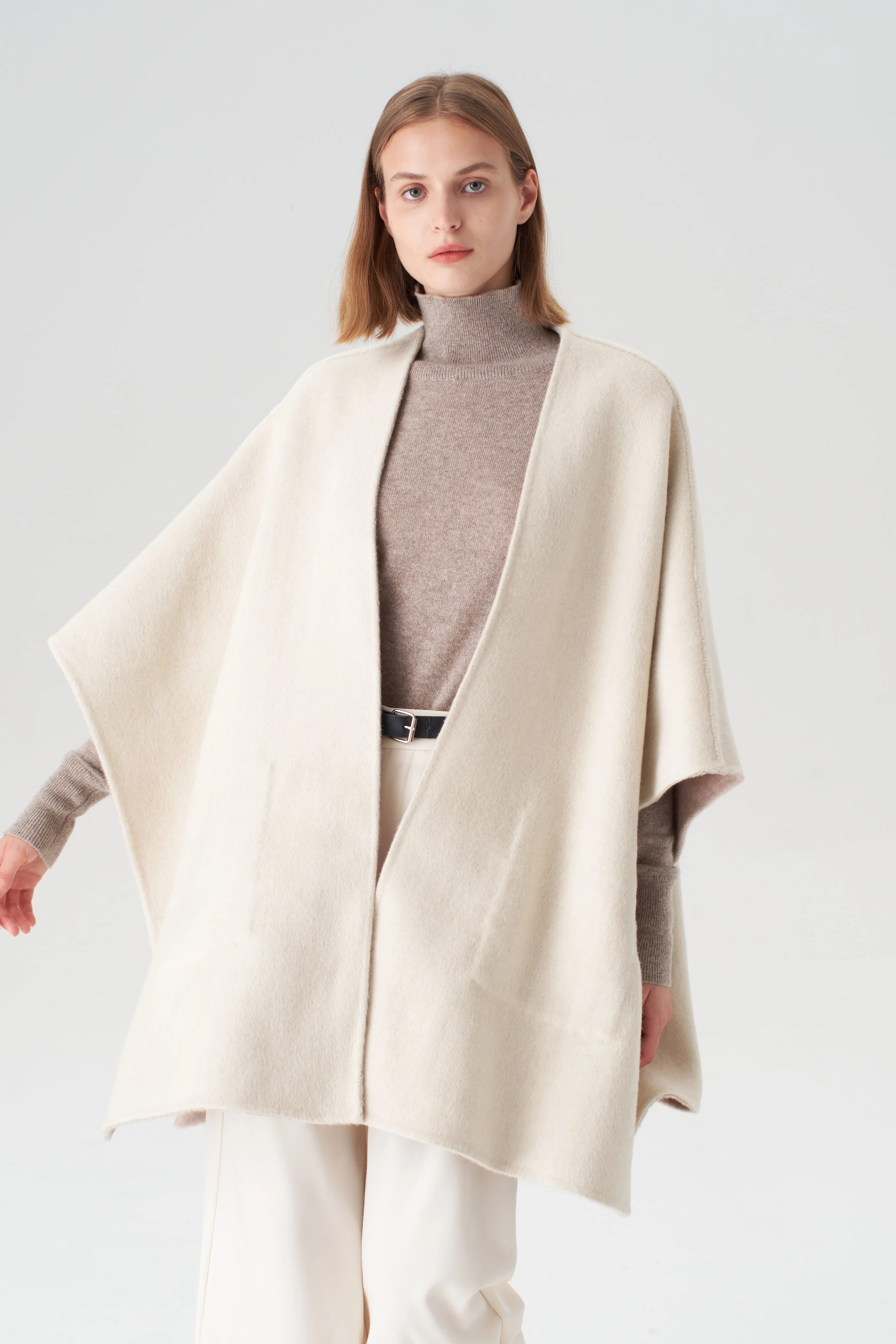 Reversible Cashmere  Silk Cape - Oatmeal/Beige