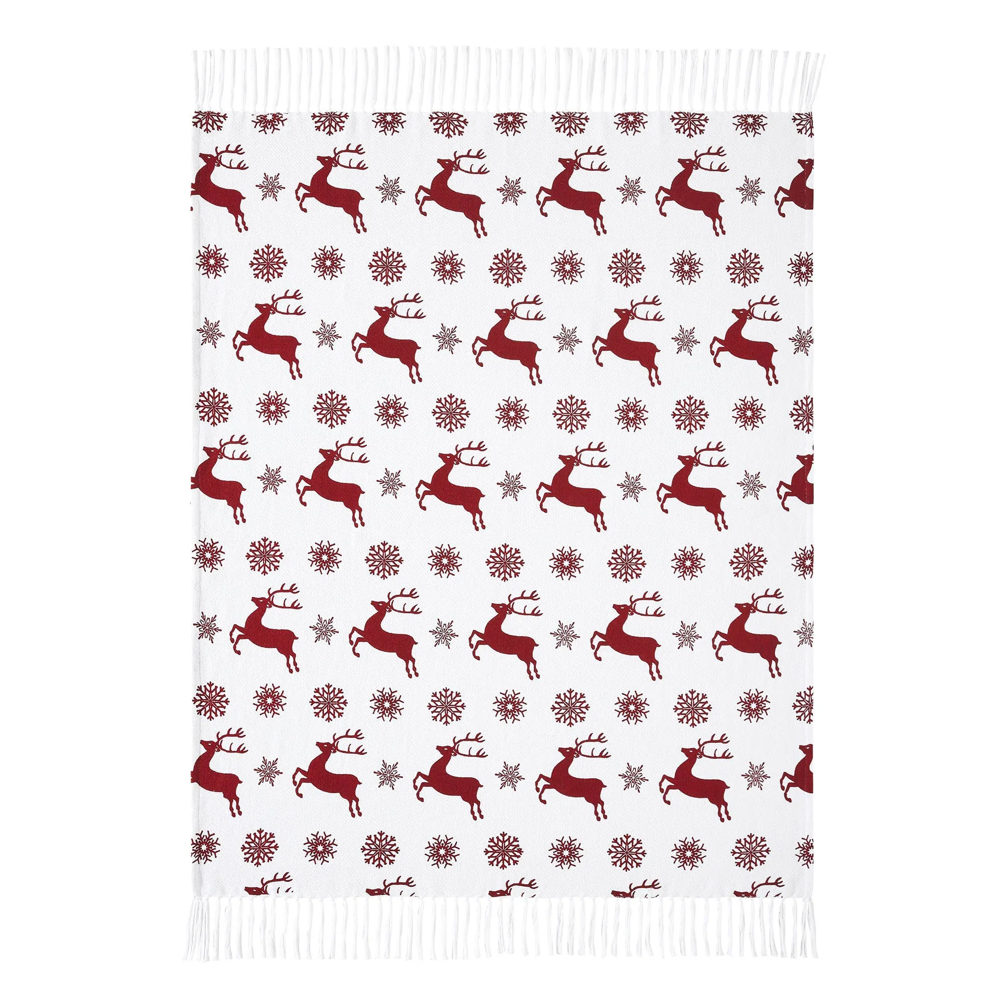 Scandia Snowflake Red White Woven Throw 50x60