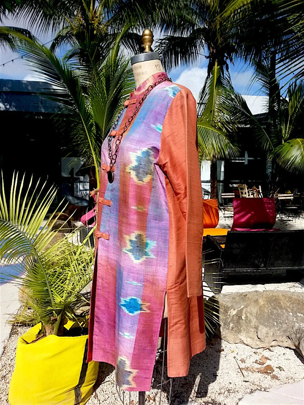 Silk Ikat Mandarin Tunic Coat