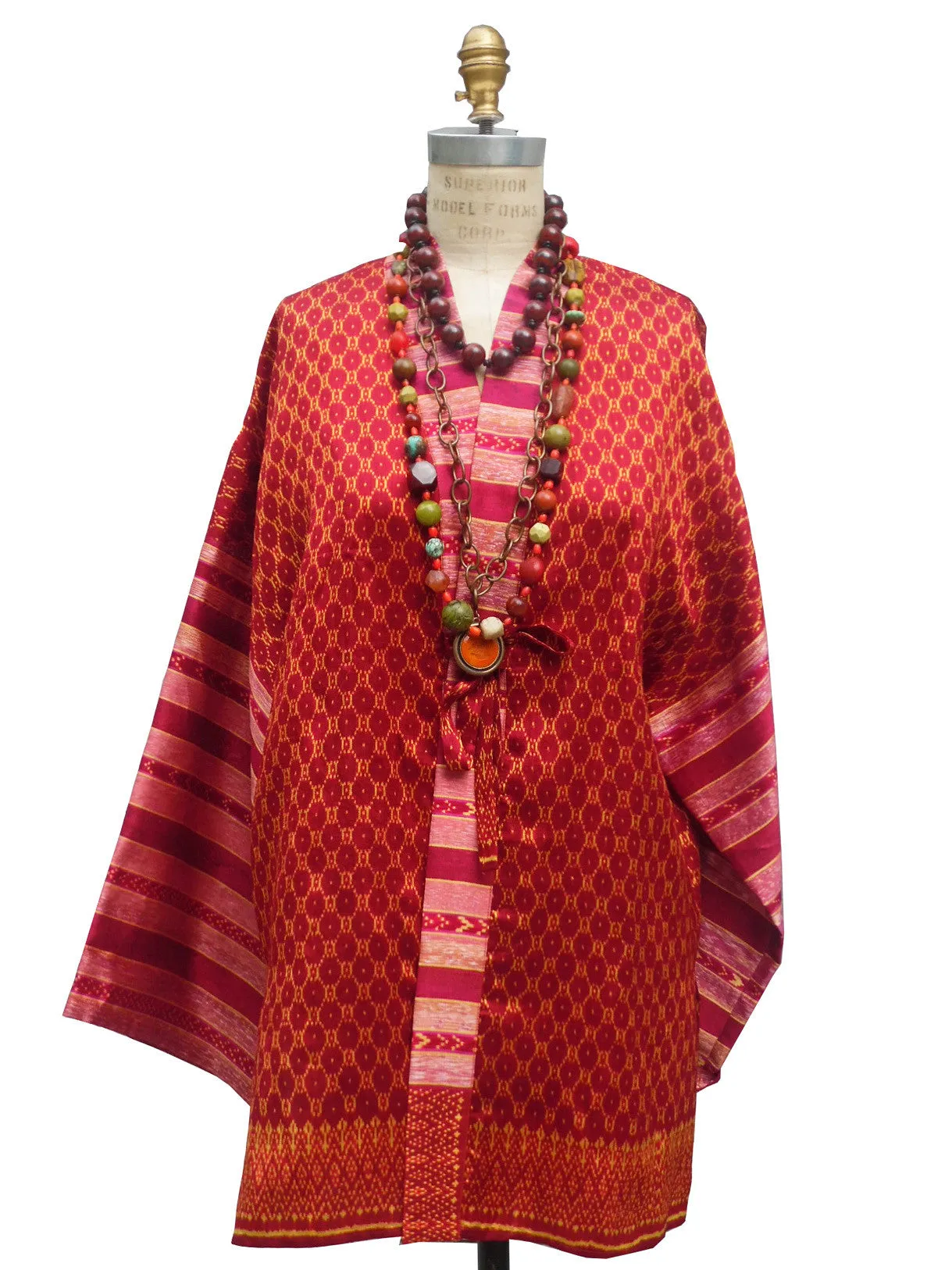 Silk Ikat Organza Kimono Caftan Red