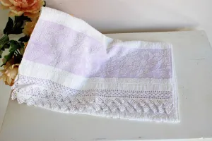 Vintage 1980s Terrycloth Towel With Crochet Lace Trim