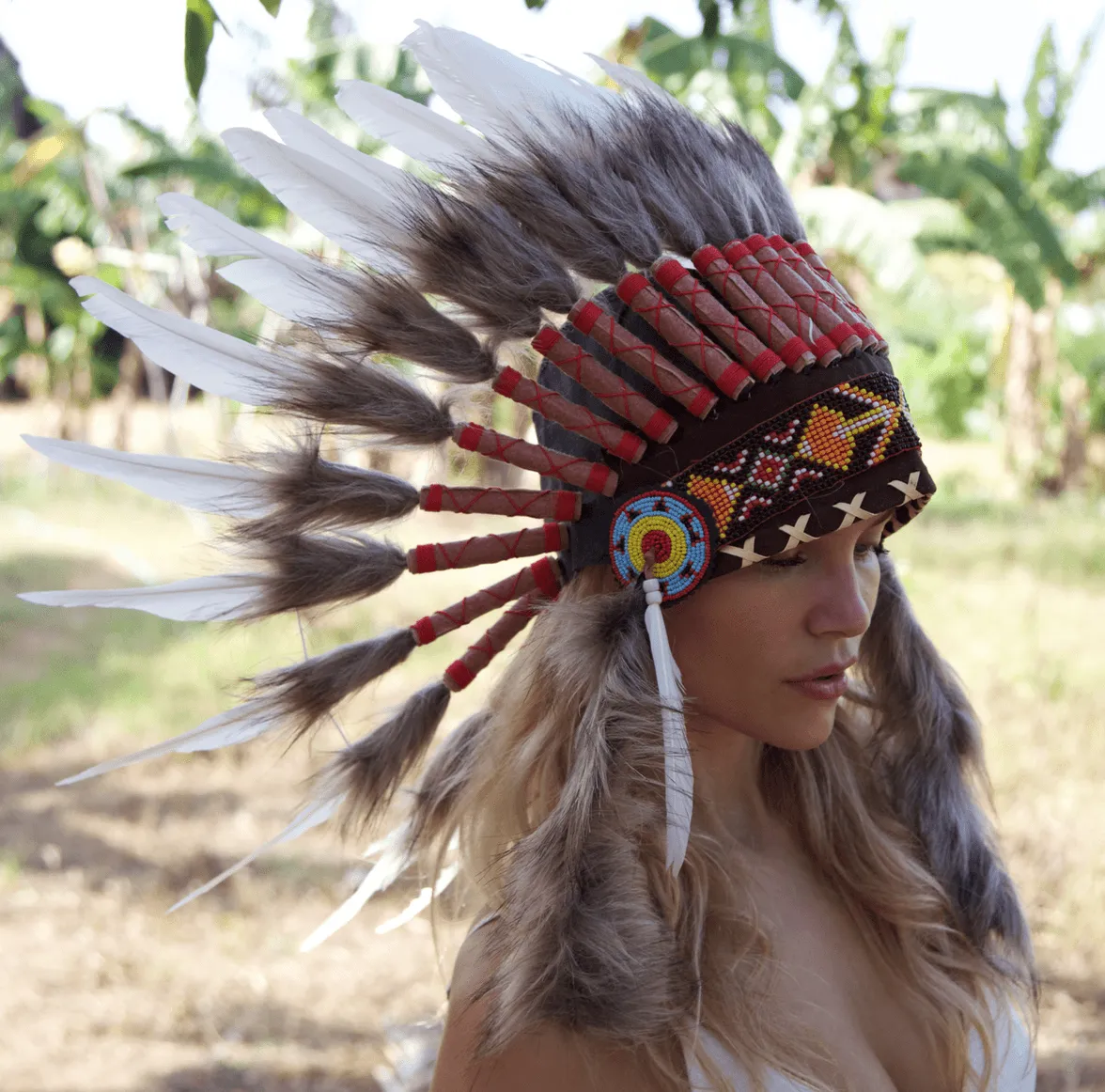 White Indian Chief Headdress - 65cm