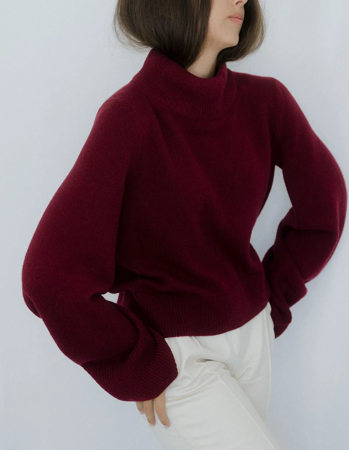 Wide Sleeves Burgundy 100% Cashmere Sweater