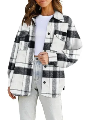 Women Plaid Pattern Jacket With Collared Design