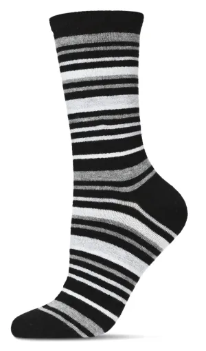 Women's Cashmere Striped Crew Socks -Black