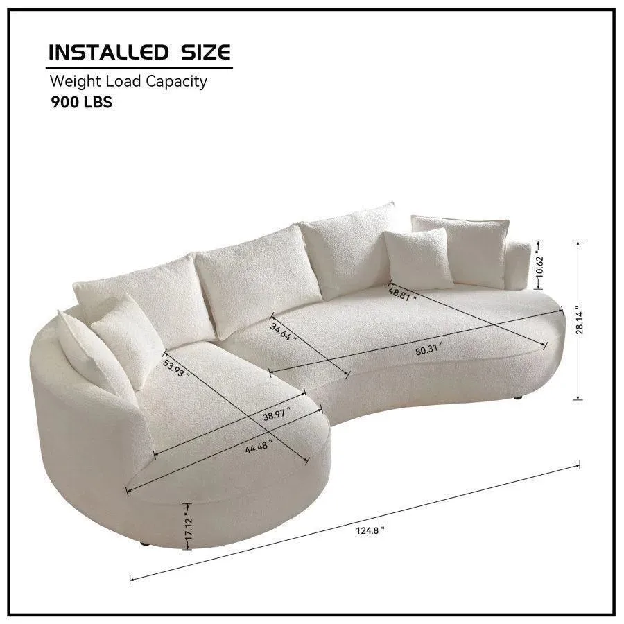 Wooden Twist Snowy Curved Luxurious Boucle Fabric 3 Seater Sofa with Soft Comfortable Cushions for Modern Living Room