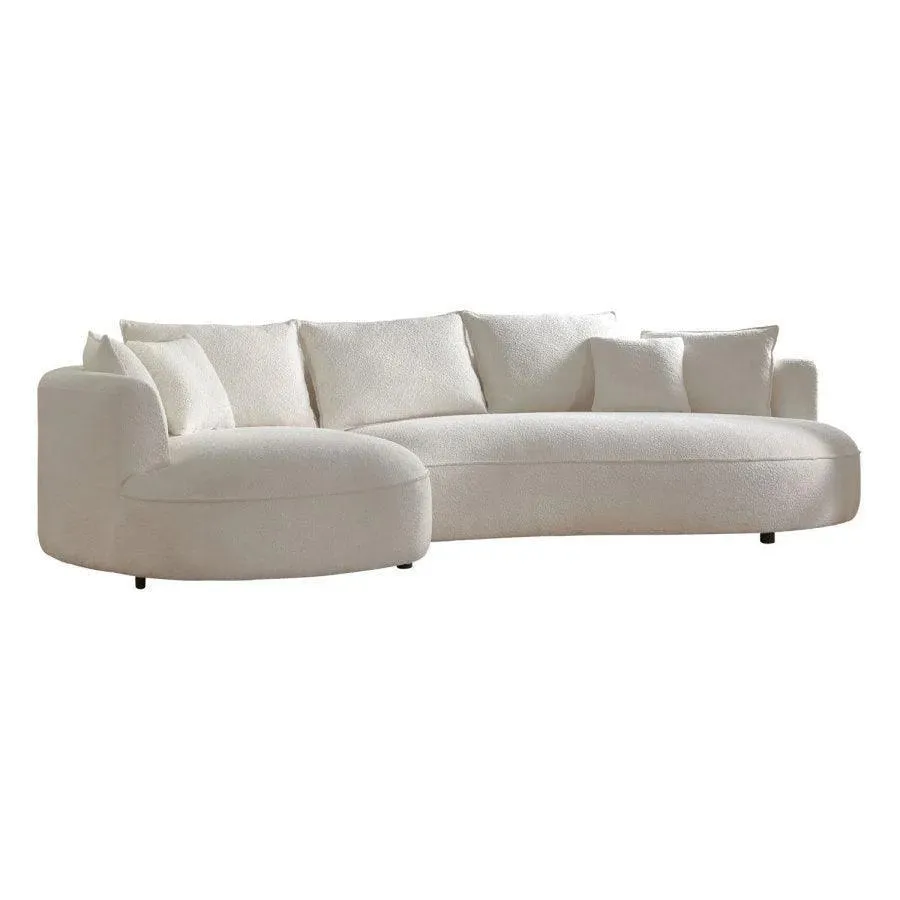 Wooden Twist Snowy Curved Luxurious Boucle Fabric 3 Seater Sofa with Soft Comfortable Cushions for Modern Living Room