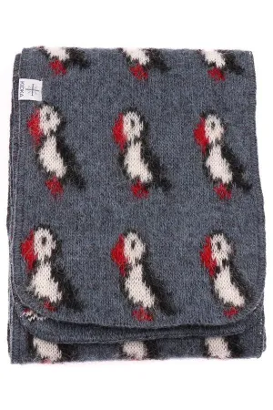 Wool Scarf - Blue Puffins