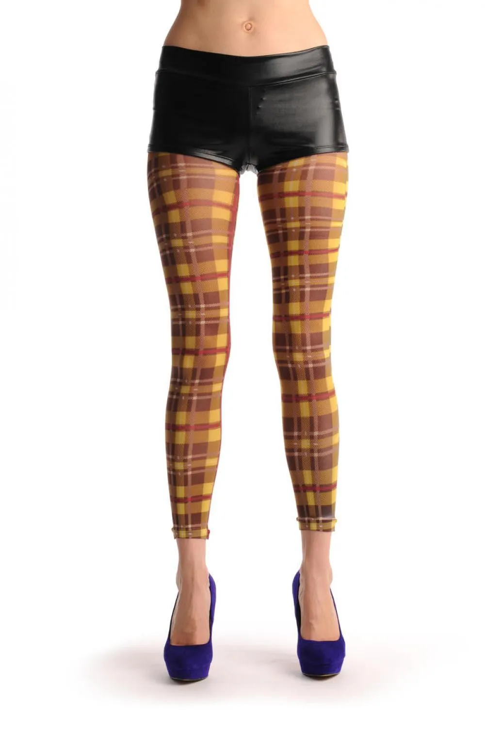 Yellow & Brown Checkered Print Footless