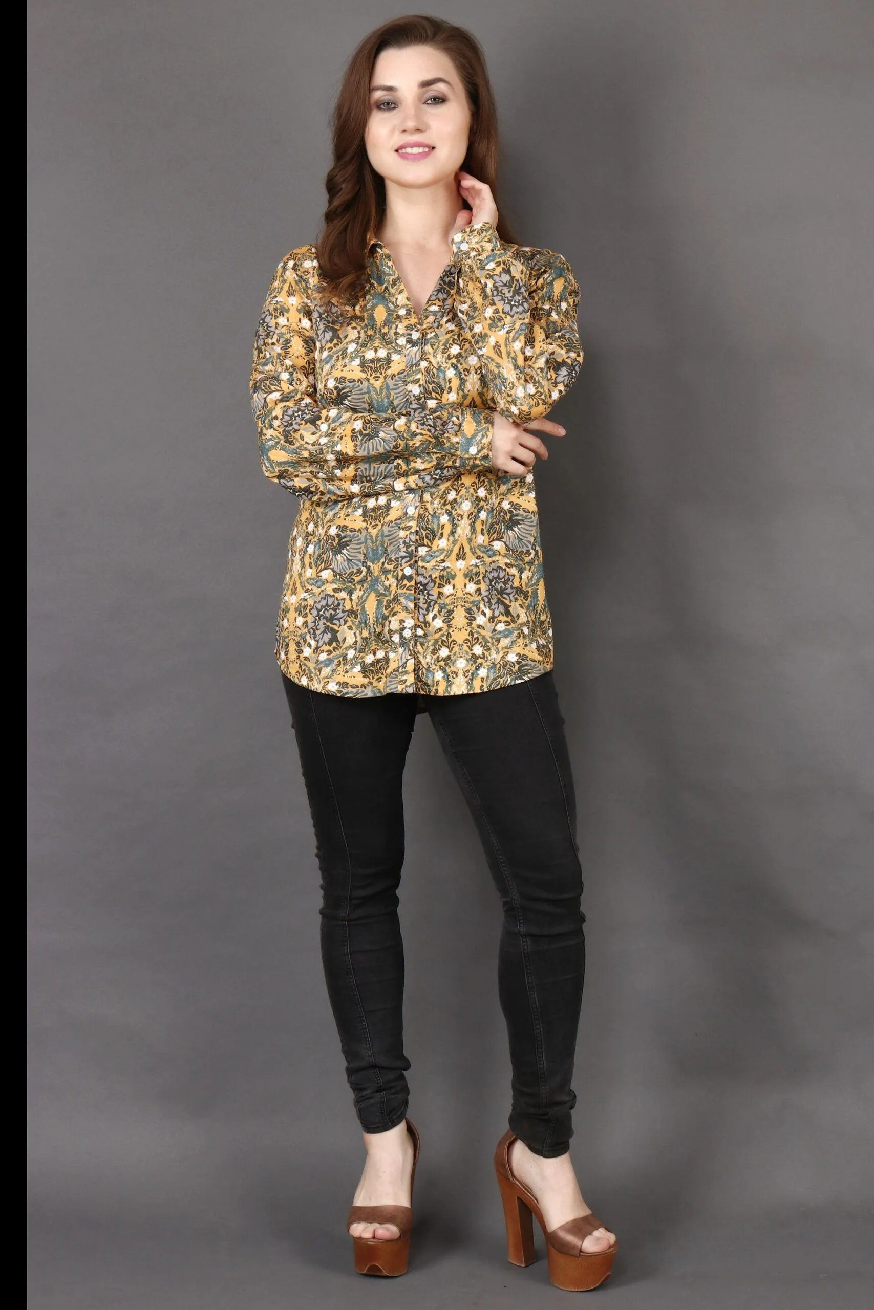 Yellow Floral Printed Shirt